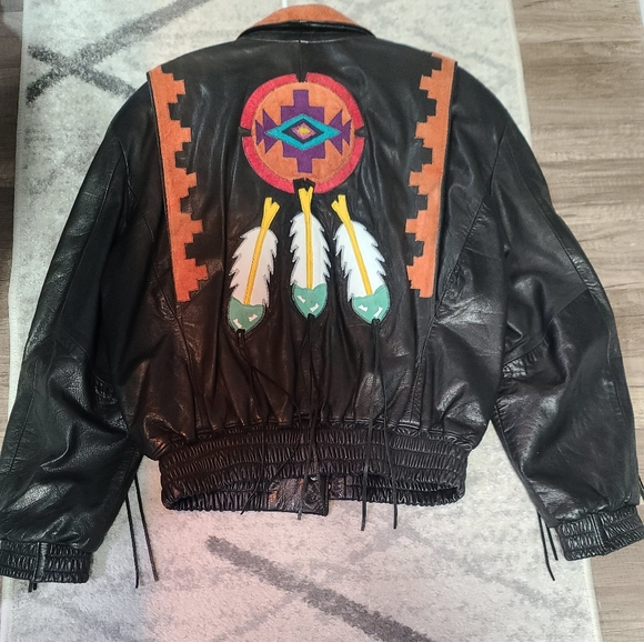 Vintage Arturo by Burray Olson Design Native American Indian Leather Jacket - Picture 3 of 4